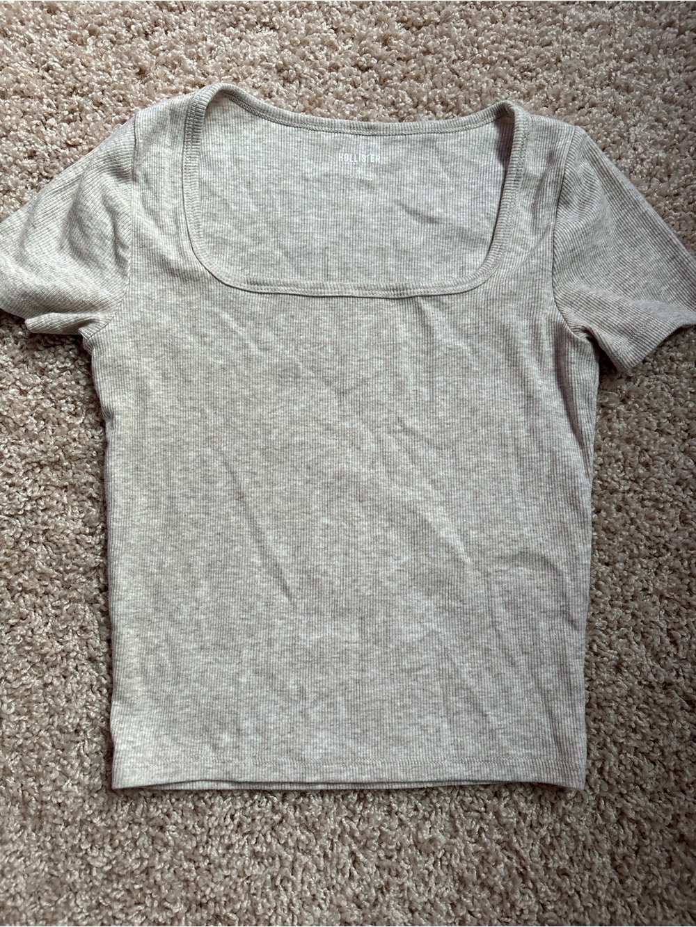 Hollister Women's Ribbed Square Neck Tee in Light Taupe